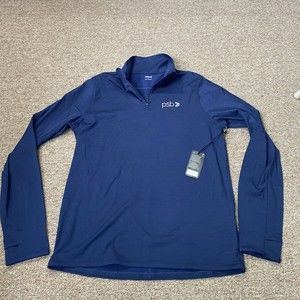 All birds Mens 1/4 zip natural run midlayer tshirt $98 Blue long sleeve Co Logo